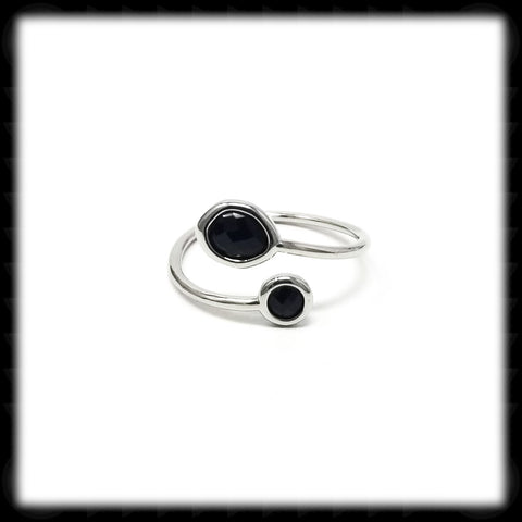 #RFT28- Framed Glass Adjustable Ring- Black Silver