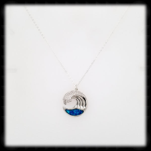 #A05N- Sparkling Crest Wave Necklace- Blue Opal
