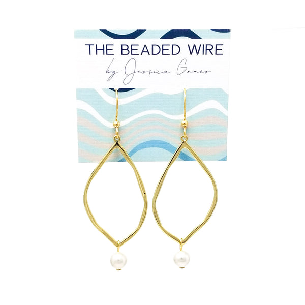 #PE6G- Open Pearl Drop Earrings- Gold