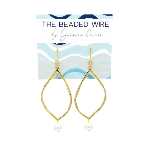 #PE6G- Open Pearl Drop Earrings- Gold