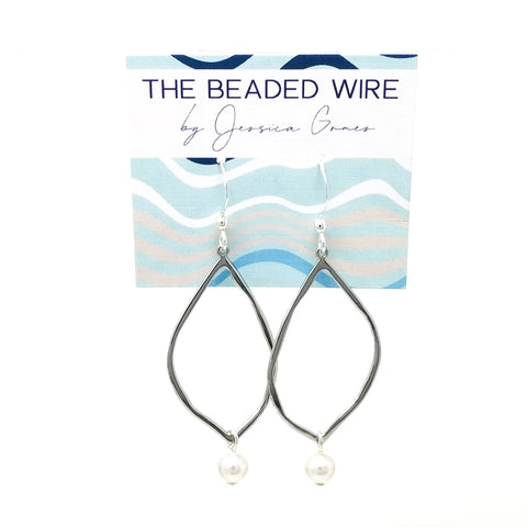 #PE6- Open Pearl Drop Earrings- Silver