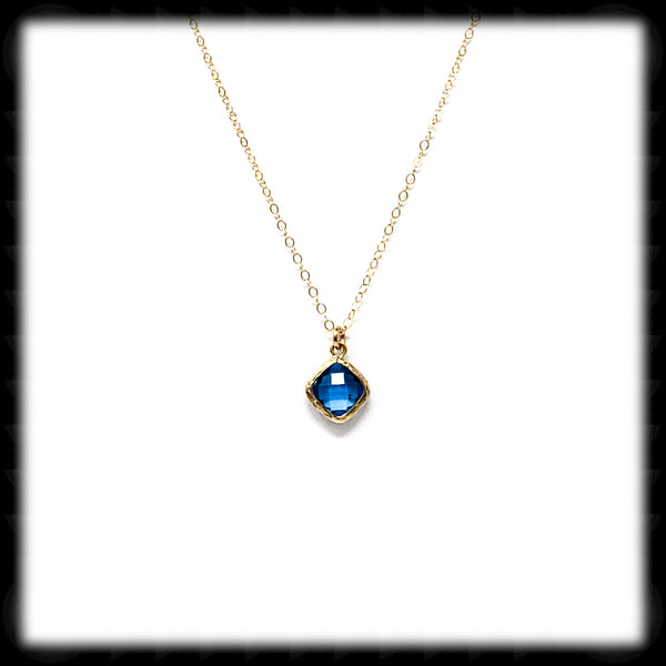 #SGFTD34NG- Framed Glass Square Drop Necklace- Capri Gold