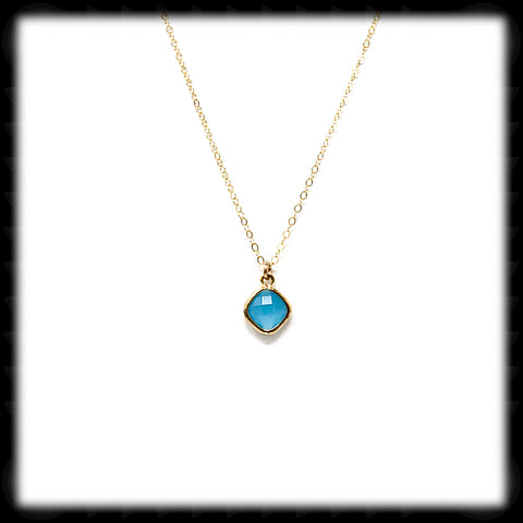 #SGFTD36NG- Framed Glass Square Drop Necklace- Ocean Gold