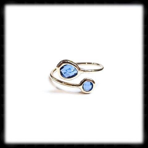 #RFT2G- Framed Glass Adjustable Ring- Blue Gold