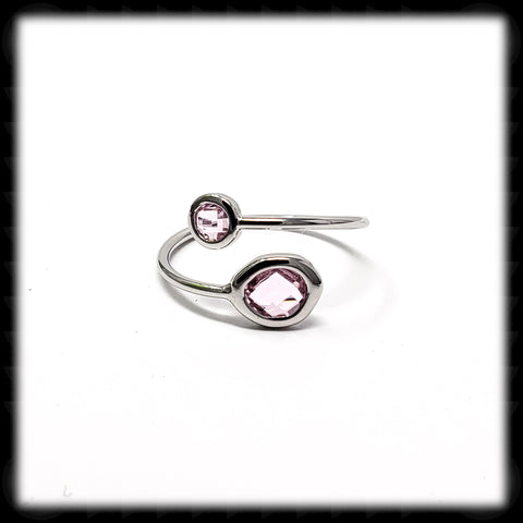 #RFT31- Framed Glass Adjustable Ring- Pink Silver