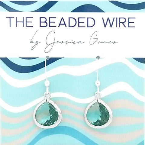 #FT45S- Small Framed Glass Teardrops- Erinite Silver