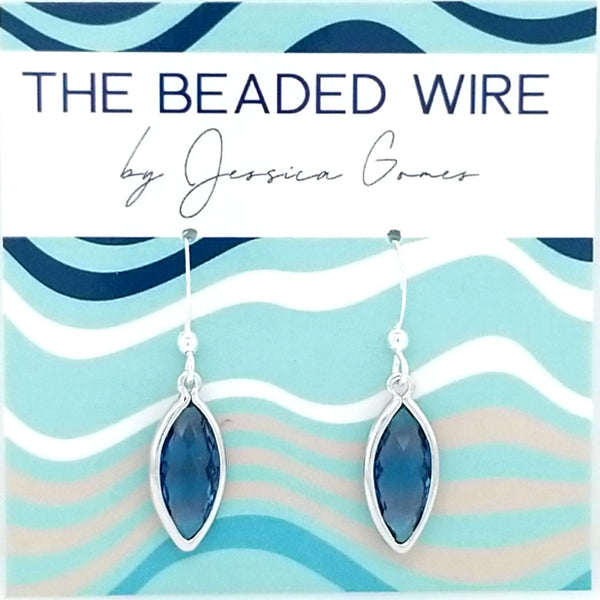 #FTN67- Petite Framed Navette Drop- Navy Silver
