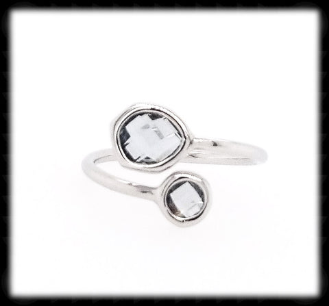 #RFT14- Framed Glass Adjustable Ring- Charcoal Silver