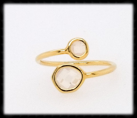 #RFT16G- Framed Glass Adjustable Ring- White Opal Gold