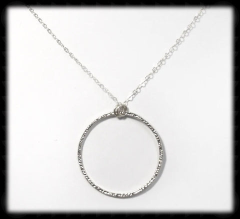 #MM74N- Textured Ring Necklace- Silver