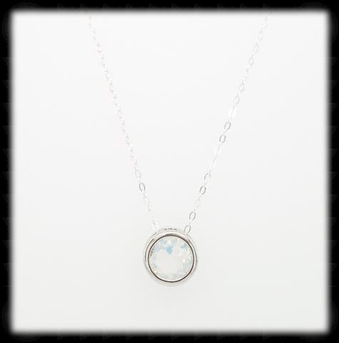 #MCN11- Framed Glass Necklace- White Opal Silver
