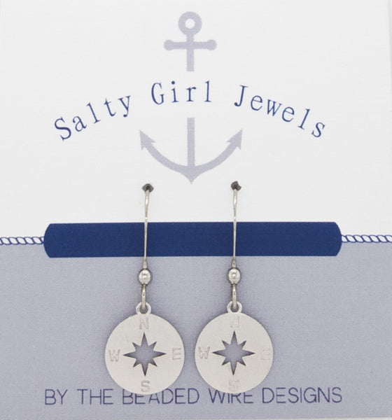 #SG496-Petite Compass Earrings-Silver