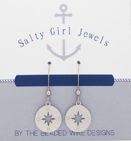 #SG496-Petite Compass Earrings-Silver