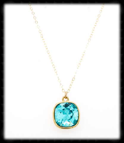 #CD12NG- Cushion Cut Necklace- Light Turquoise Gold