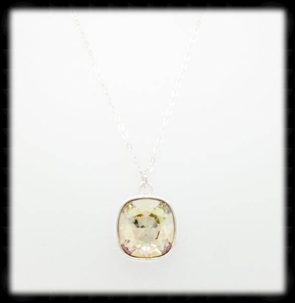 #CD49N- Cushion Cut Necklace- Luminous Green Silver