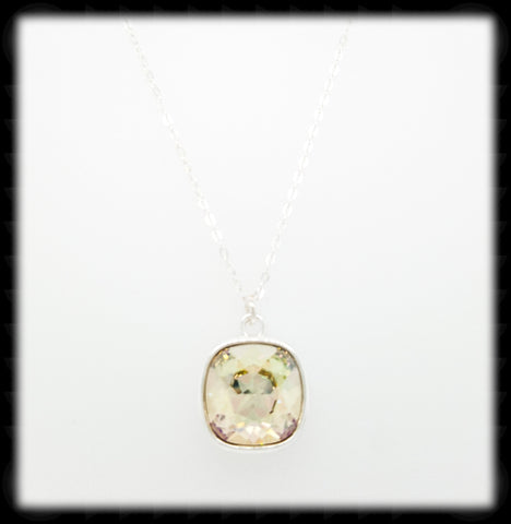 #CD49N- Cushion Cut Necklace- Luminous Green Silver