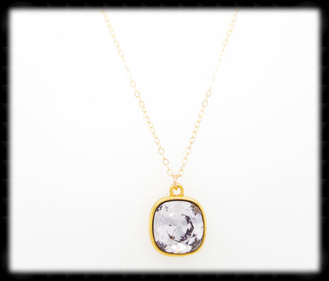 #CD41NG- Cushion Cut Necklace- Smokey Mauve Gold