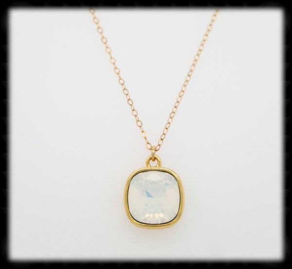 #CD17NG- Cushion Cut Necklace- White Opal Gold