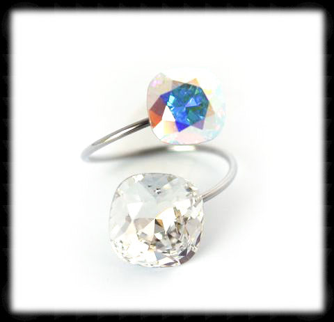 #R99311- Sparkling 2 Tone Ring- Clear Ab