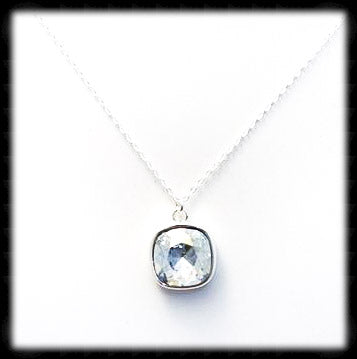 #CD24N- Cushion Cut Necklace- Blue Shade Silver