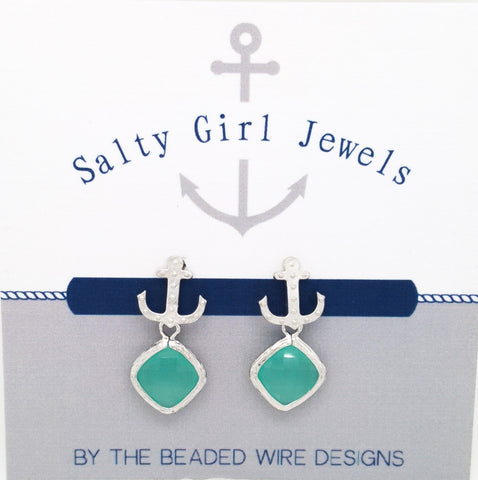 #SD54- Anchor Drop Studs- Mint Silver