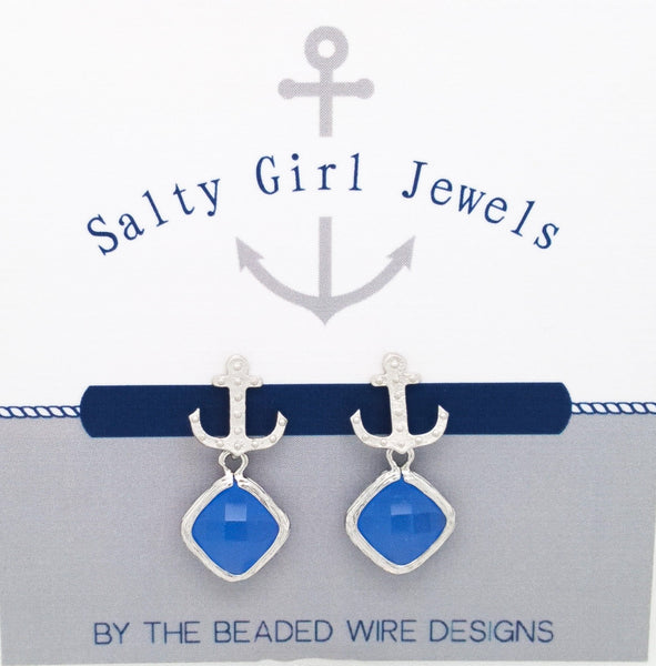 #SD59- Anchor Drop Studs- Royal Opal Silver