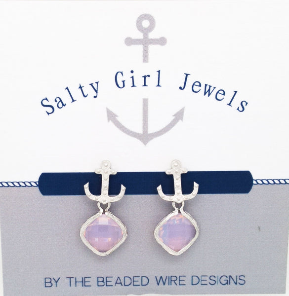 #SD52- Anchor Drop Studs- Violet Opal Silver