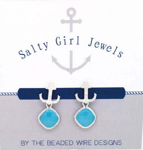 #SD51- Anchor Drop Studs- Ocean Silver