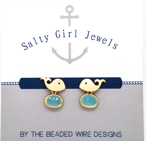 #SD706- Whale Drop Stud- Mint Gold