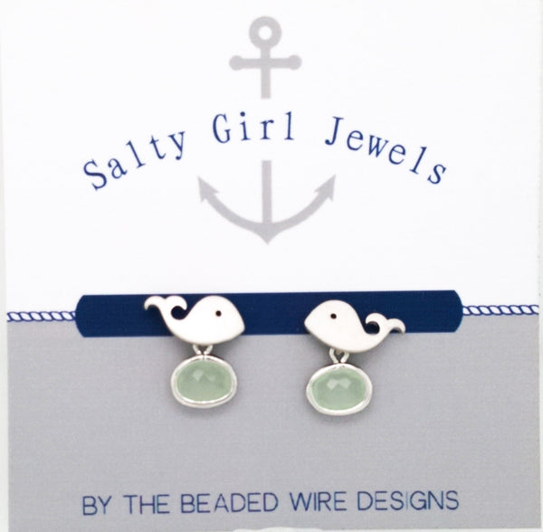 #SD74- Whale Drop Stud- Fluorite Silver