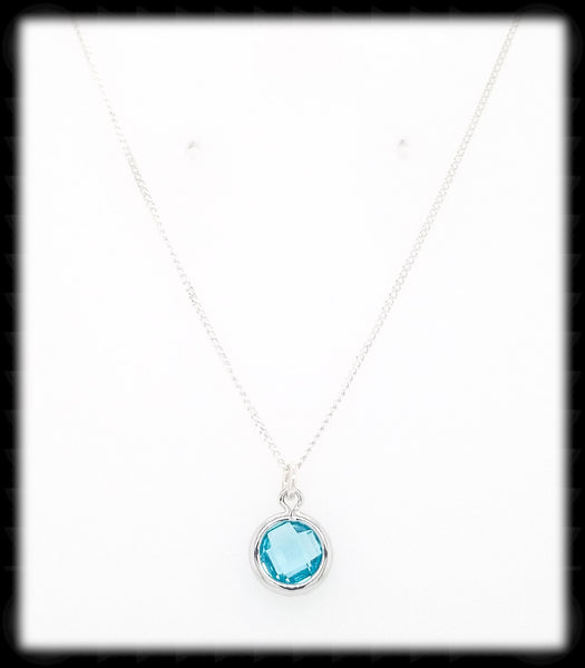 #MCH21N- Petite Framed Glass Necklace- Aqua Silver