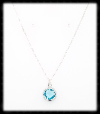 #MCH21N- Petite Framed Glass Necklace- Aqua Silver
