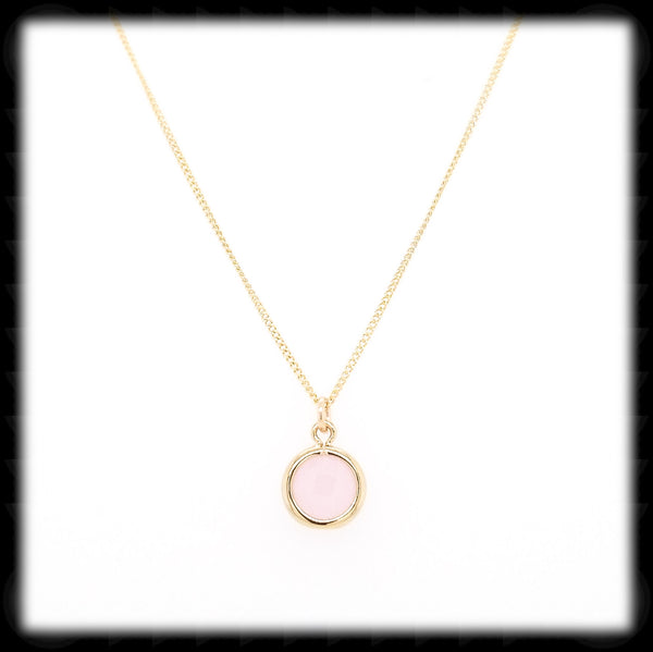 #MCH24GN- Petite Framed Glass Necklace- Pink Opal Gold