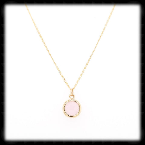 #MCH24GN- Petite Framed Glass Necklace- Pink Opal Gold