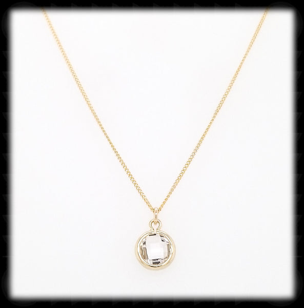 #MCH2GN- Petite Framed Glass Necklace- Clear Gold
