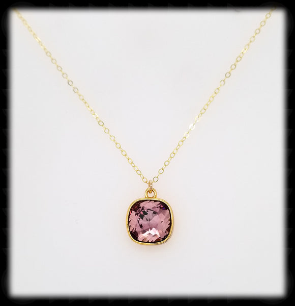 #CD51NG- Cushion Cut Necklace-Antique Pink Gold