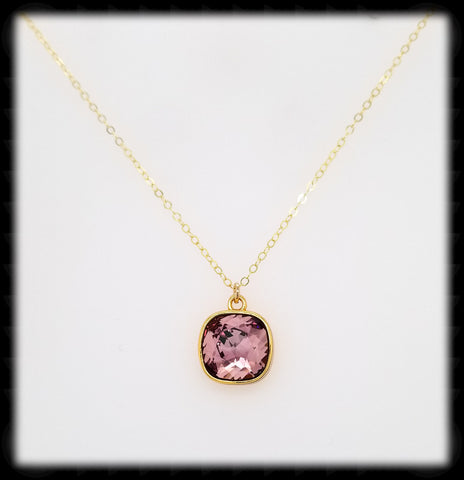 #CD51NG- Cushion Cut Necklace-Antique Pink Gold