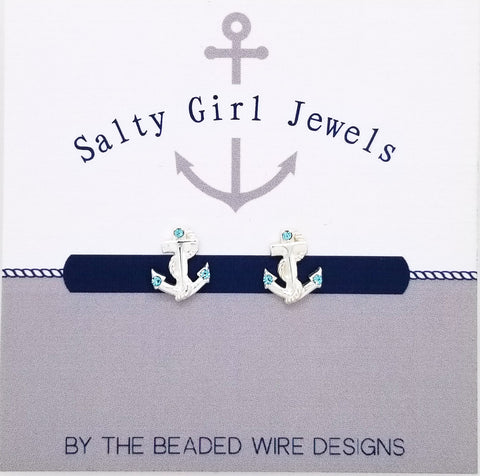 #SG053- Blue Sparkle Anchor Studs