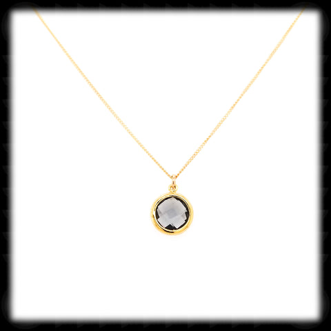 #AAAFTR75N- Round Filigree Framed Drop Necklace-Charcoal Gold