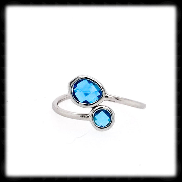 #RFT24- Framed Glass Adjustable Ring- Capri Blue Silver