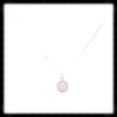 #MCH24N- Petite Framed Glass Necklace- Pink Opal Silver