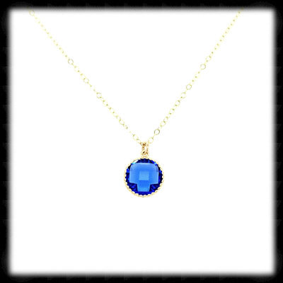 #AAAFTR78BN-Round Filigree Framed Drop Necklacee-Sapphire Gold