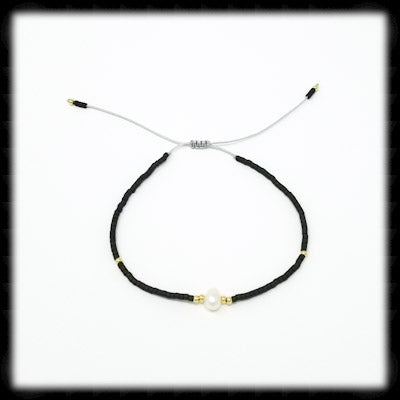 #BSTR2- Petite Adjustable String Bracelet- Pearl Black