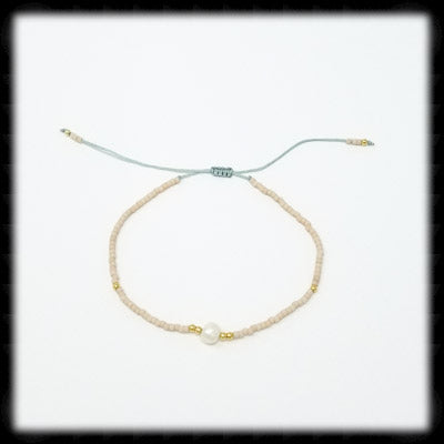 #BSTR22- Petite Adjustable String Bracelet- Pearl Pale Peach