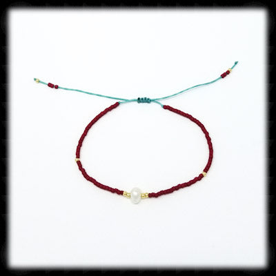 #BSTR11- Petite Adjustable String Bracelet- Pearl Red
