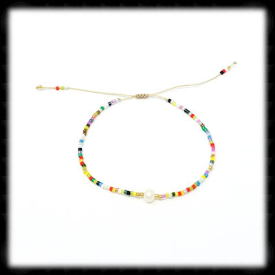 #BSTR1- Petite Adjustable String Bracelet- Pearl Rainbow