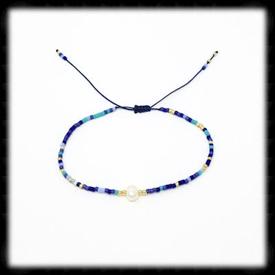 #BSTR14- Petite Adjustable String Bracelet- Pearl Mixed Blues