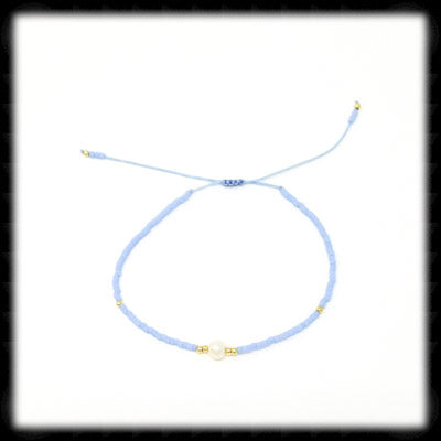 #BSTR15- Petite Adjustable String Bracelet- Pearl Light Blue