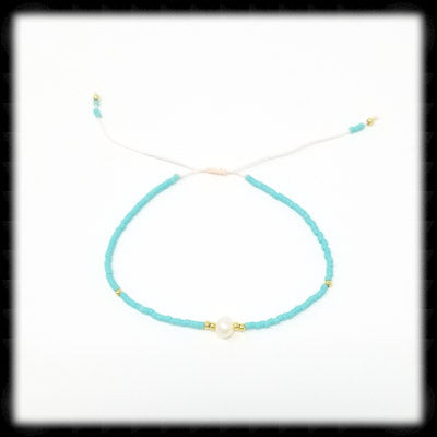 #BSTR16- Petite Adjustable String Bracelet- Pearl Aqua