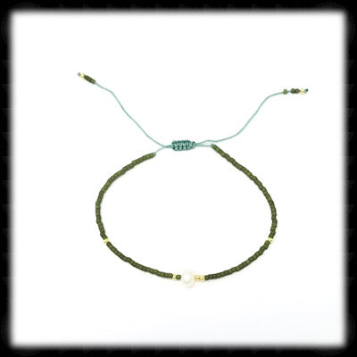 #BSTR25- Petite Adjustable String Bracelet- Pearl Forest Green